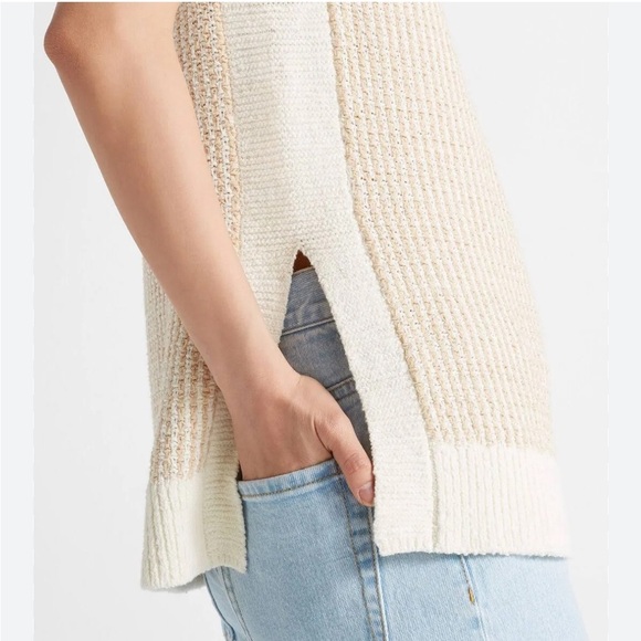 Club Monaco Stitchy Tunic Tank Cream/Tan Sleeveless Sweater Sz Large - Picture 8 of 13